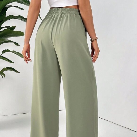 Green Casual Women's Basic Solid Color Long Pants - Picture 2 of 6